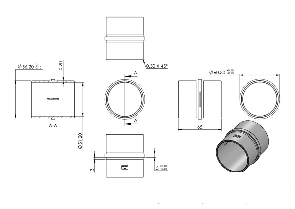 Connector for round tube | Dimensions: Ø 60.3x2.0 mm | V2A
