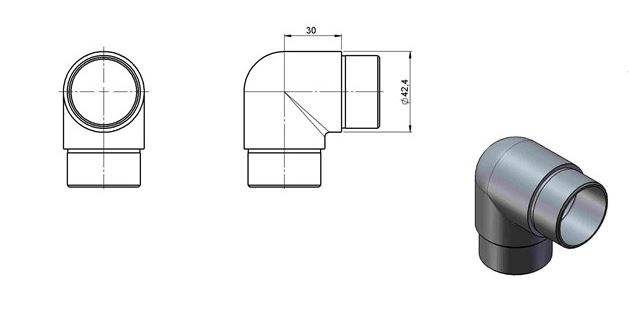 Corner bend 90° | narrow | for gluing | for round tube: Ø 42.4x2 mm | V2A