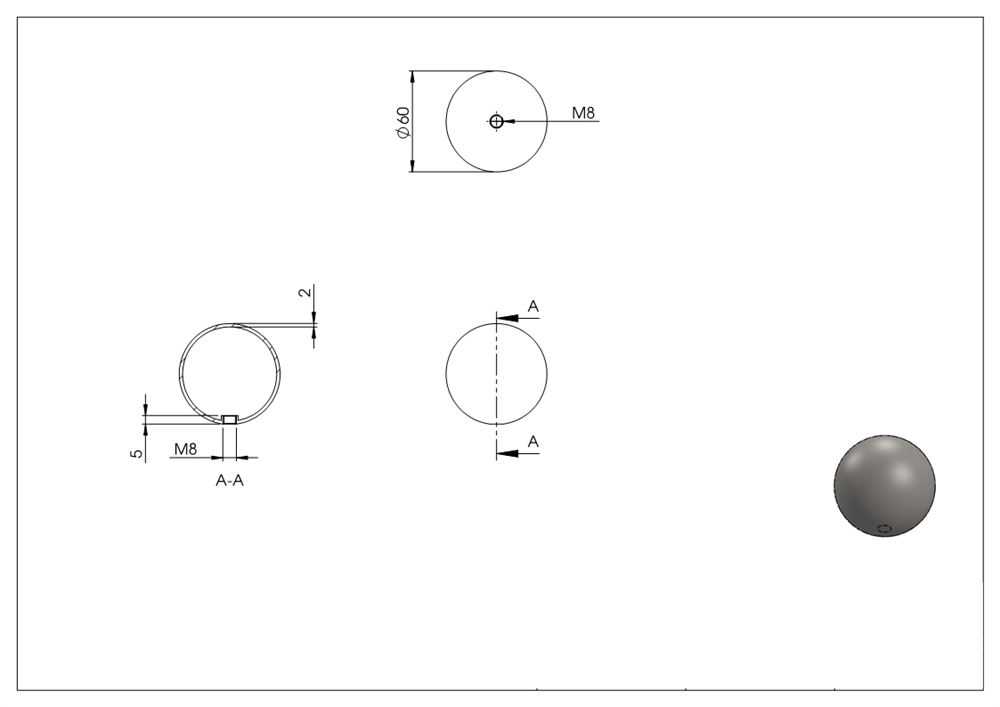 Hollow ball Ø 60 mm with thread M8 V2A