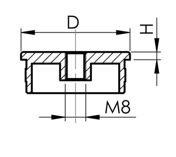 Plug | flat | with thread: M8 | for round tube: Ø 42.4x2 mm | V2A