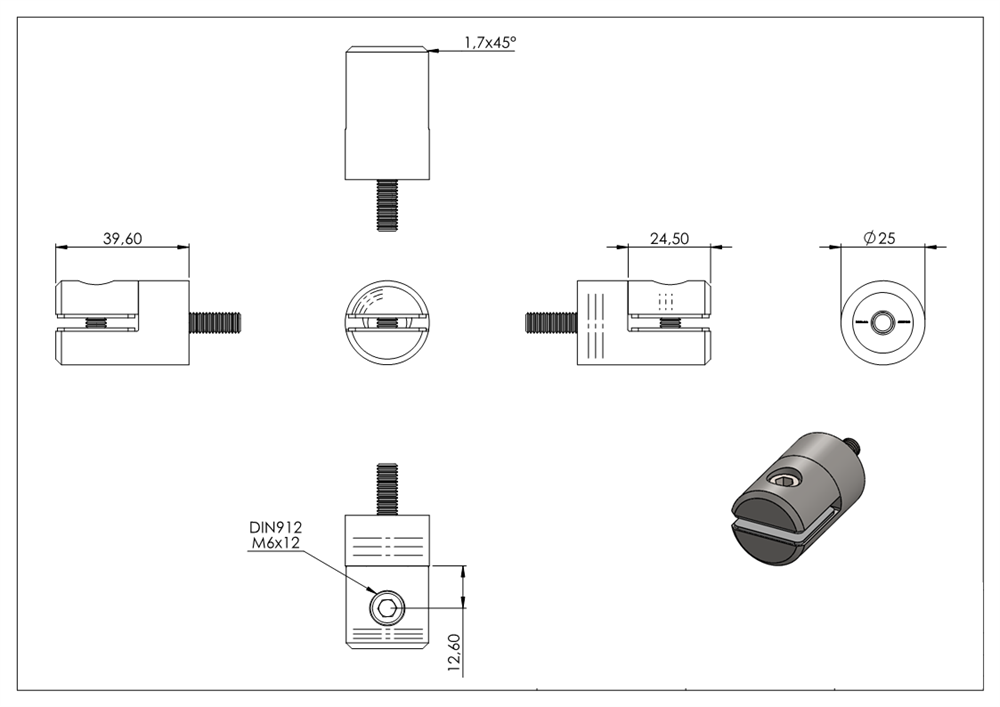 Sheet holder / plate holder / perforated sheet holder Ø 25 mm | connection ■ flat / Ø 33.7 mm / Ø 42.4 mm / Ø 48.3 mm / Ø 60.3 mm