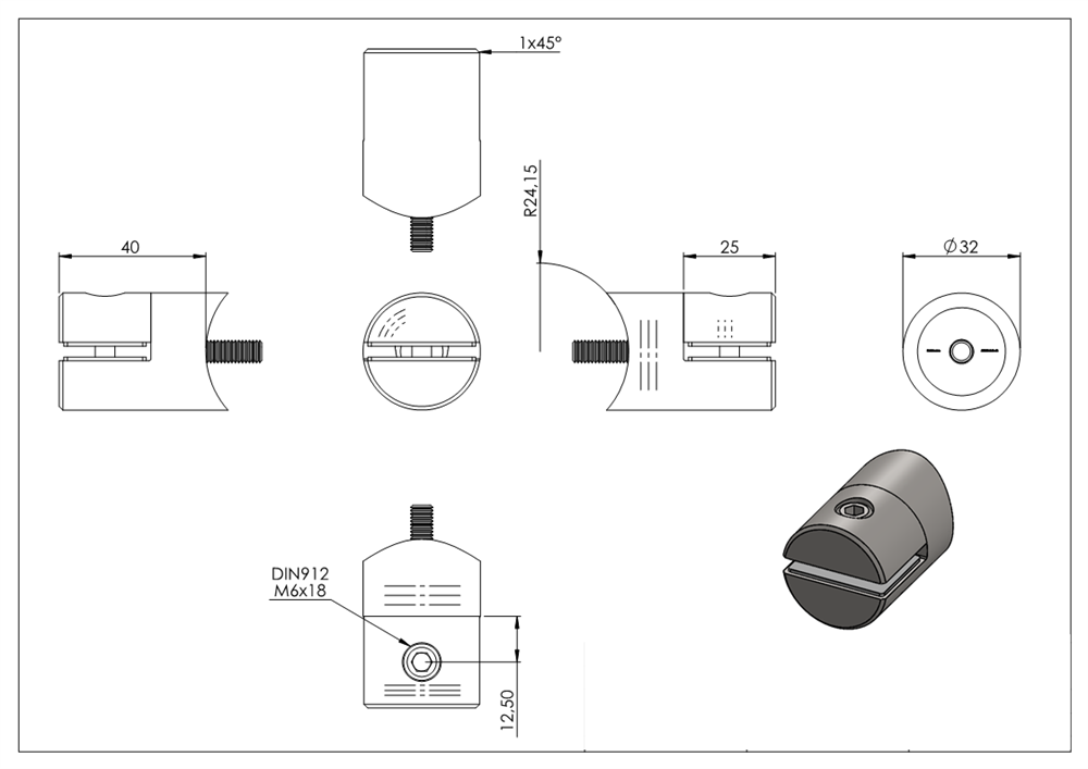 Sheet metal holder Ø 32 mm | connection Ø 48.3 mm | V2A