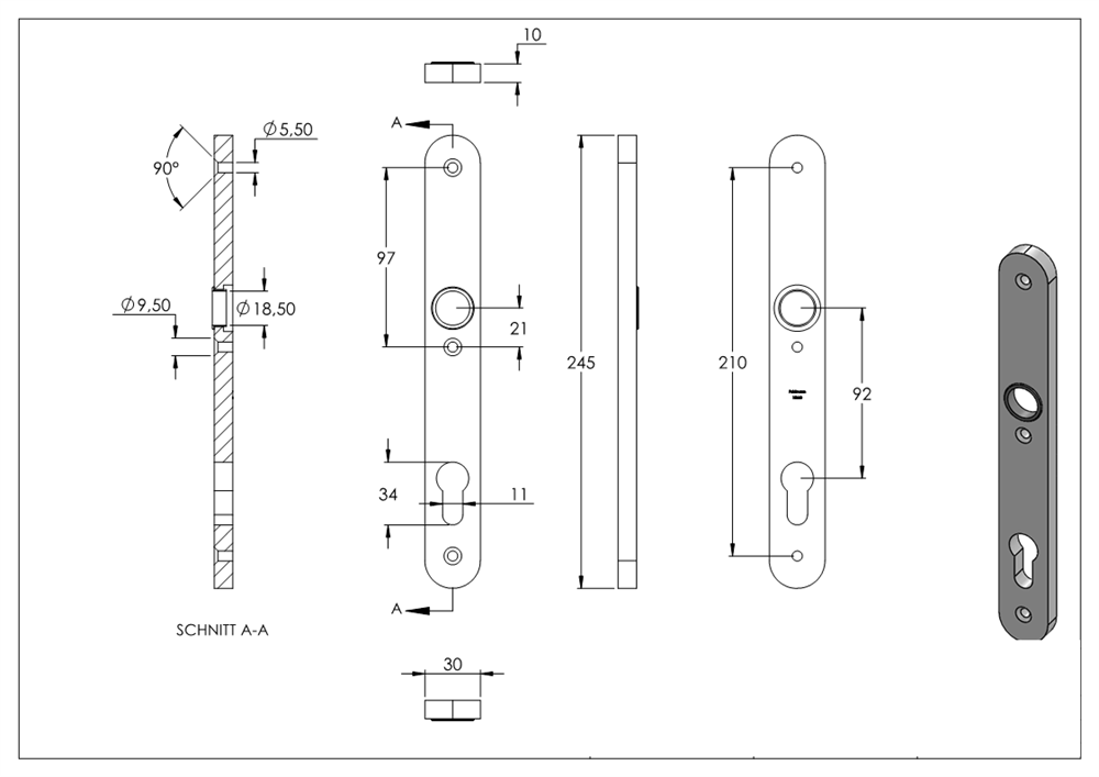 Aluminum cylinder long sign | Dimensions: 30x230x10 mm | Aluminum EV1
