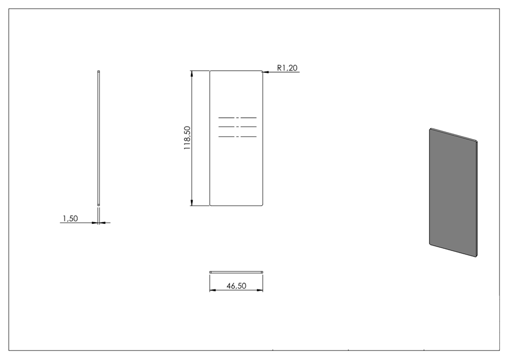 End cap | for all-glass railing | dimensions: 118.5x46.5x1.5 mm | aluminum