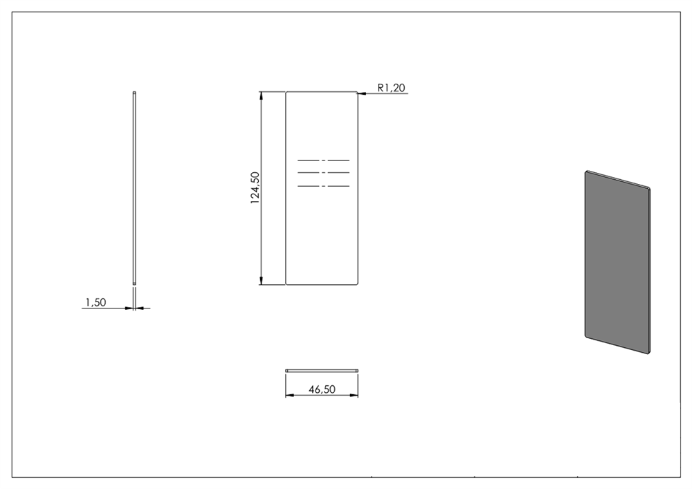 End cap | for all-glass railing | dimensions: 124.5x46.5x1.5 mm | aluminum