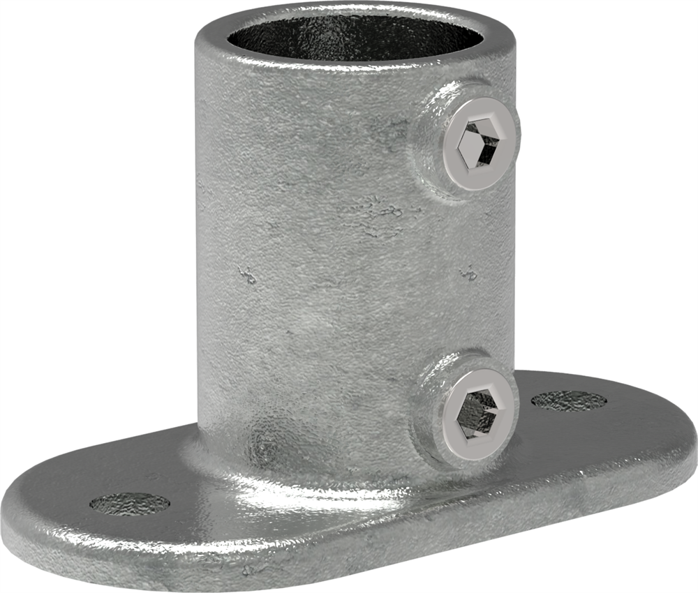 Tube connector | Foot plate oval | 132 | 26,9 mm - 60,3 mm | 3/4 - 2 | Malleable cast iron and electrogalvanized