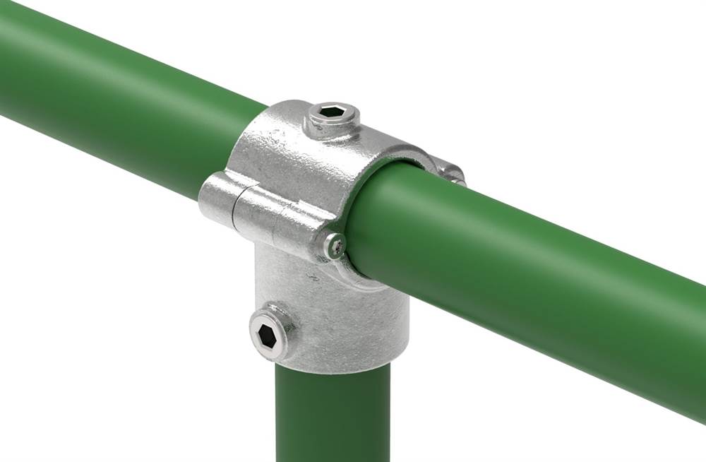 Pipe connector | T-piece with hinged bolt | 136D48 | 48.3 mm | 1 1/2 | Malleable cast iron and electrogalvanized