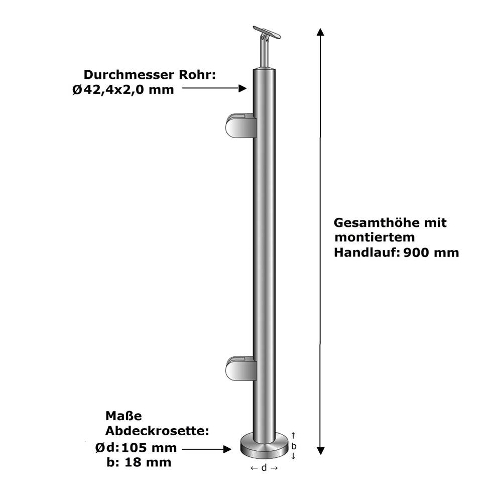 railing post | end post left | for surface mounting | length: 900 mm | V2A