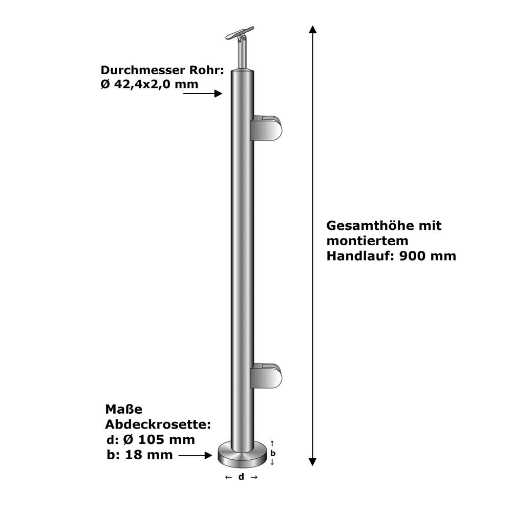 railing post | end post right | length: 900 mm | for surface mounting | V2A