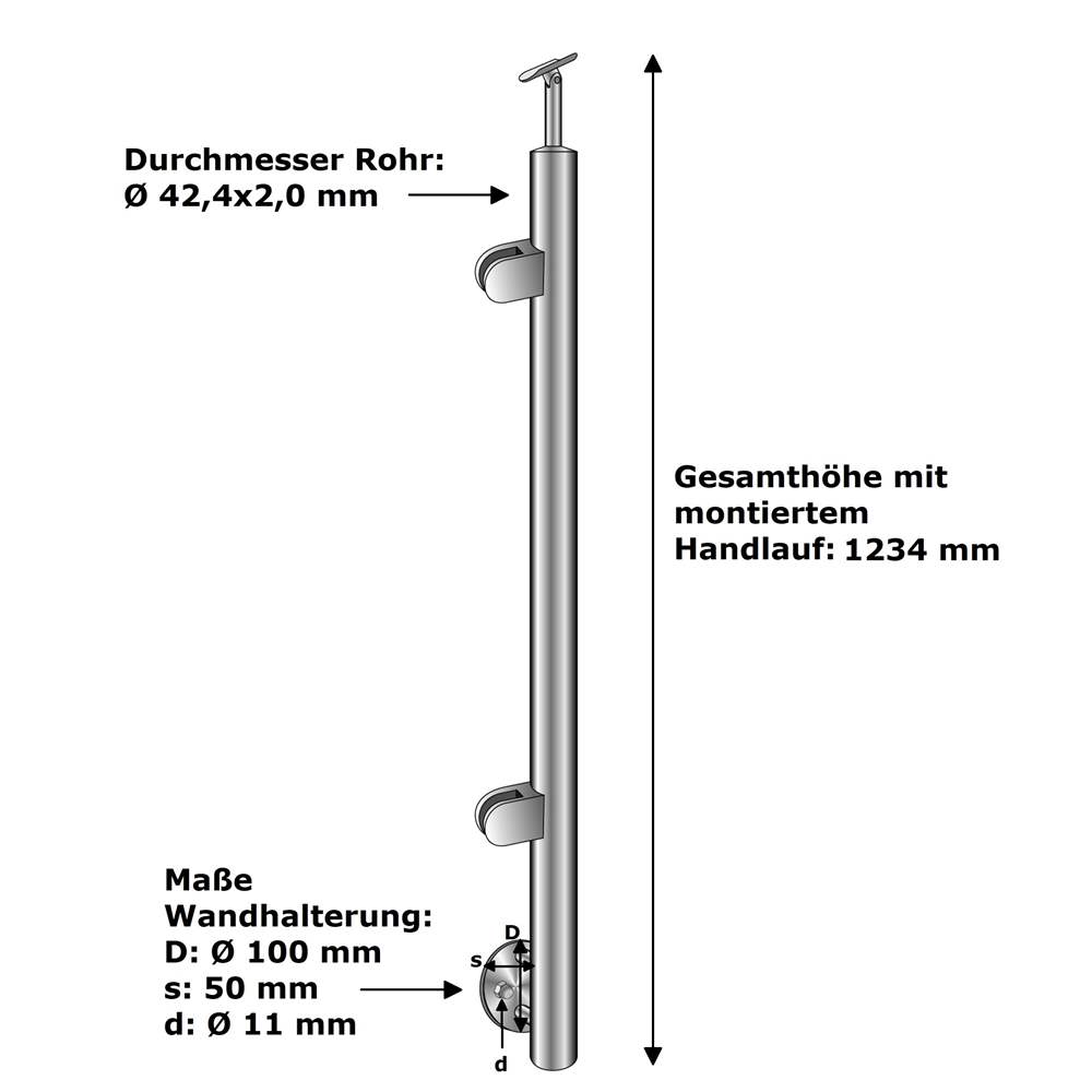 railing post | end post left | length: 900 mm | for lateral mounting | V2A