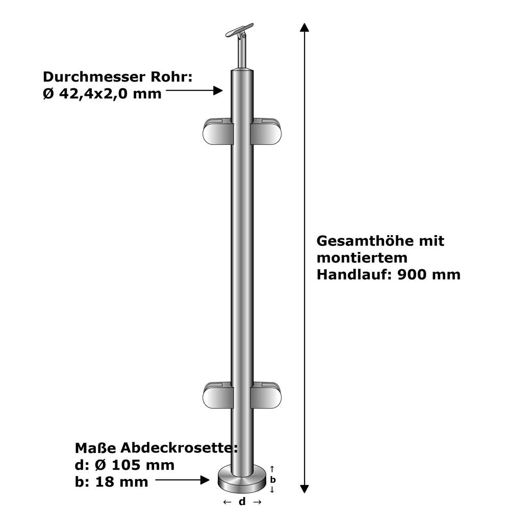 railing post | centre post | length: 900 mm | for surface mounting | V2A