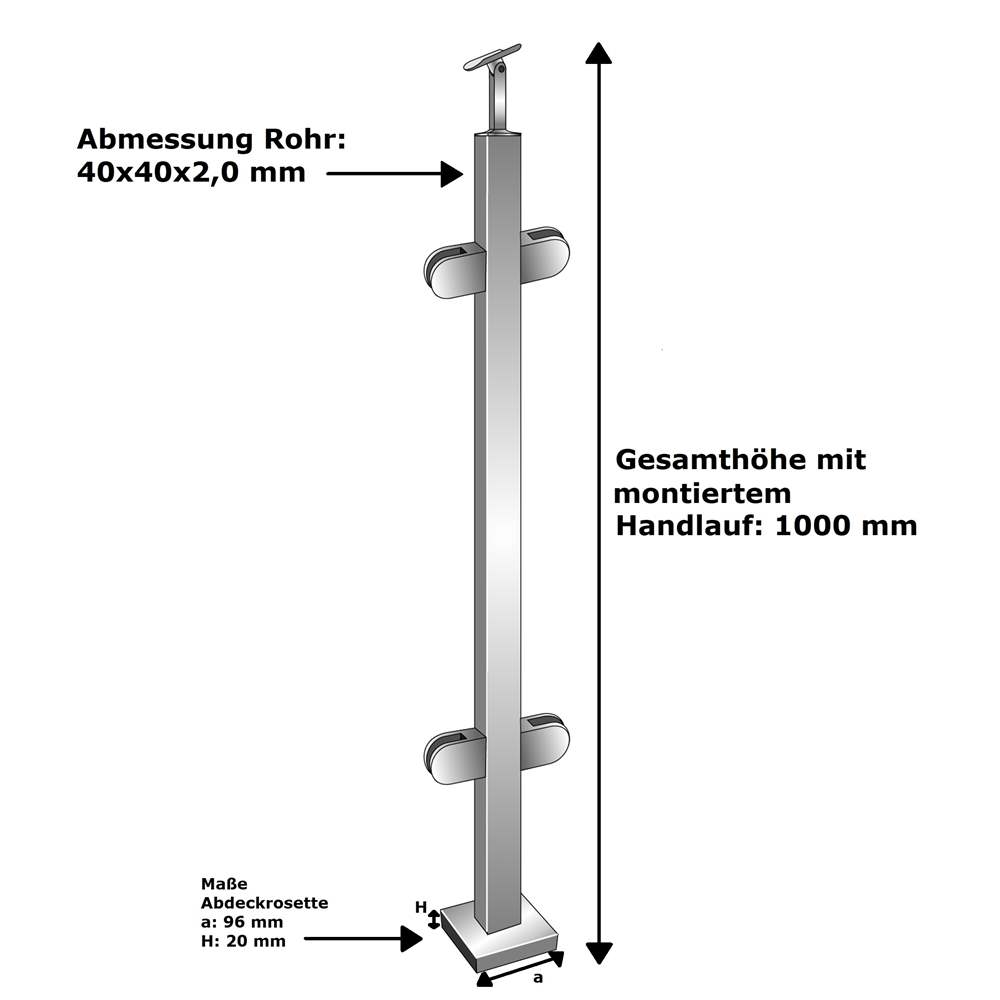 railing post | centre post | length: 1000 mm | for surface mounting | V2A