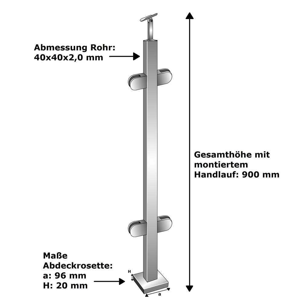 railing post | centre post | length: 900 mm | for surface mounting | V2A