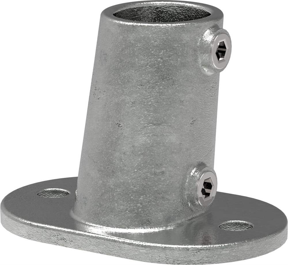 Tube connector | Foot plate oval 3-11° inclination | 152 | 33,7 mm - 48,3 mm | 1 - 1 1/2 | Malleable cast iron and electrogalvanized