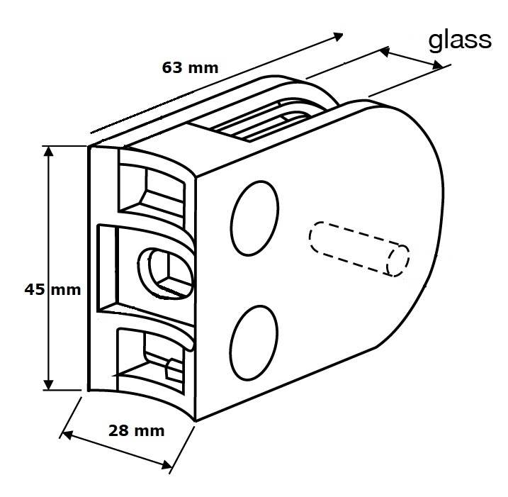 glass clamp | dimensions: 63x45x28 mm | for connection: flat | zinc, raw