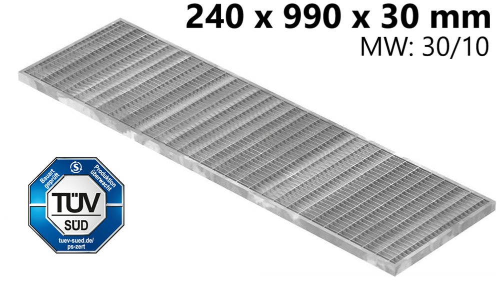 Garage grating | dimensions: 240x990x30 mm 30/10 mm | made of S235JR (St37-2), hot-dip galvanized in a full bath