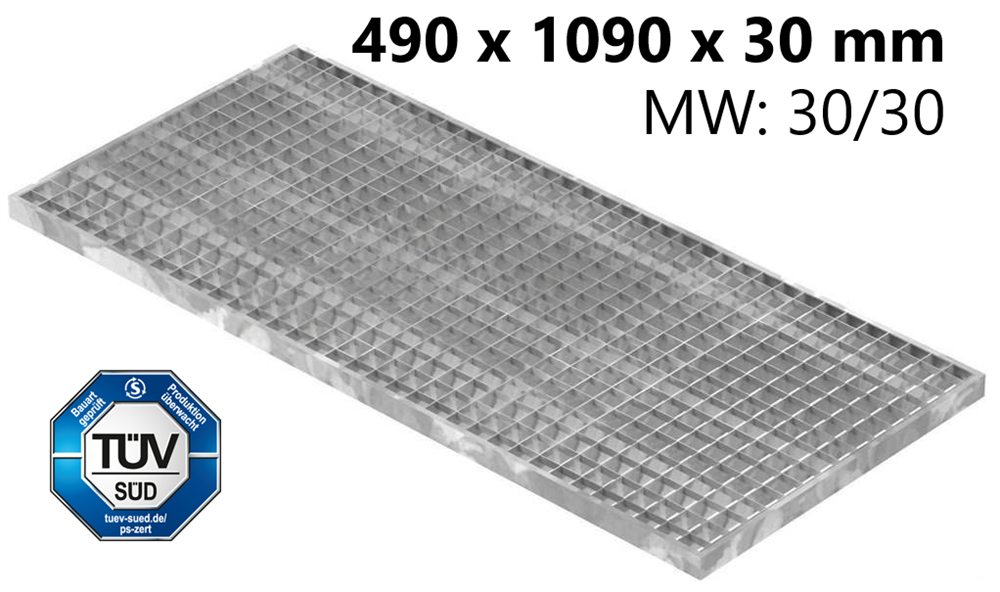 light well grating construction standard grating | dimensions: 490x1090x30 mm 30/30 mm | made of S235JR (St37-2), hot-dip galvanized in full bath