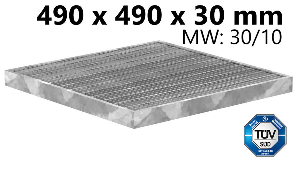 Garage grating | dimensions: 490x490x30 mm 30/10 mm | made of S235JR (St37-2), hot-dip galvanized in a full bath
