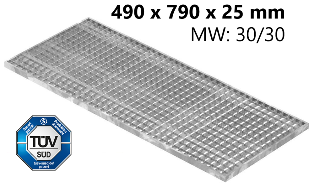 light well grating construction standard grating | dimensions: 490x790x25 mm 30/30 mm | made of S235JR (St37-2), hot-dip galvanized in full bath