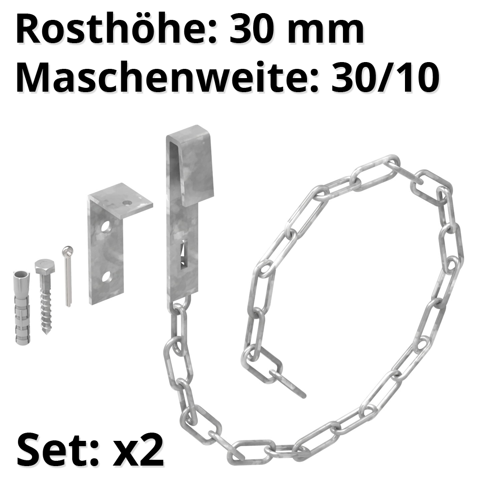 1 pair of safety chains for gratings | MW 30/10 mm | made of St37, hot-dip galvanized