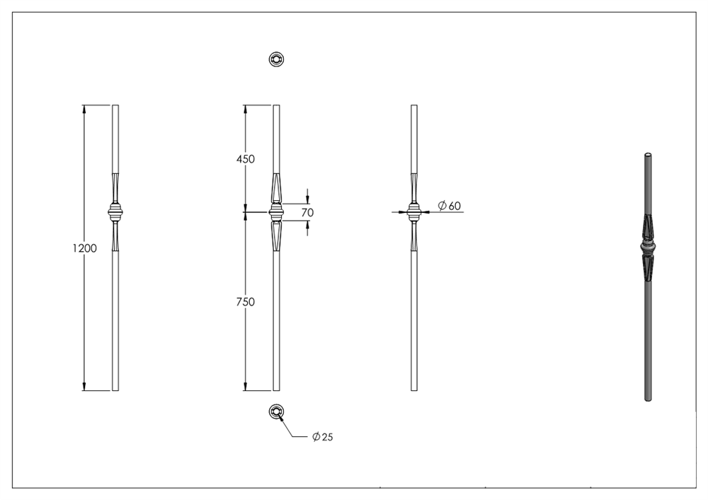 Initial bar | Length: 1100 mm | Material: Ø 25 mm | Steel S235JR, raw