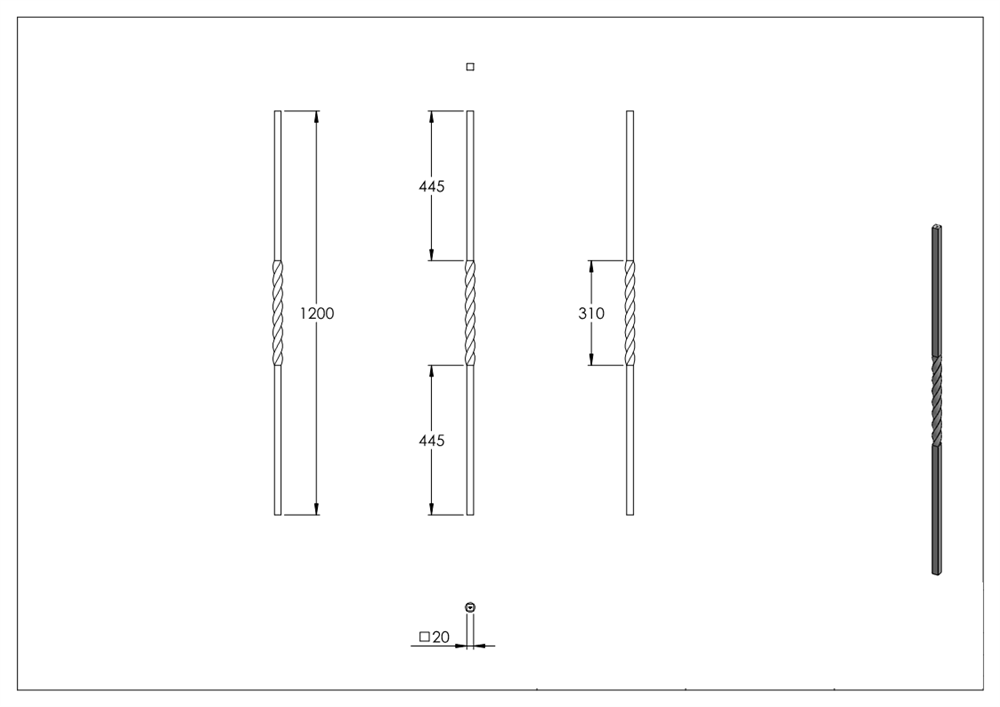 Initial bar | Post | Length: 1200 mm | Material: 20x20 mm | Steel S235JR, raw