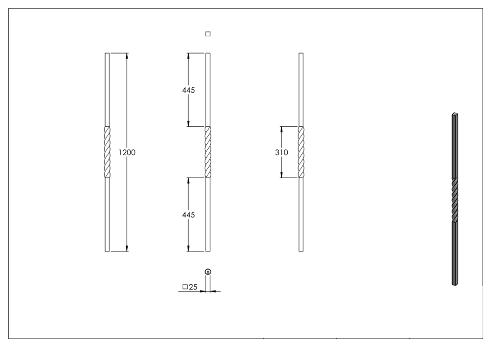 Initial bar | Post | Length: 1200 mm | Material: 25x25 mm | Steel S235JR, raw