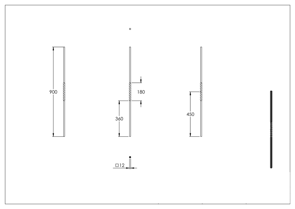 intermediate bar | length: 900 mm | material: 12x12 mm | smooth | steel S235JR, raw