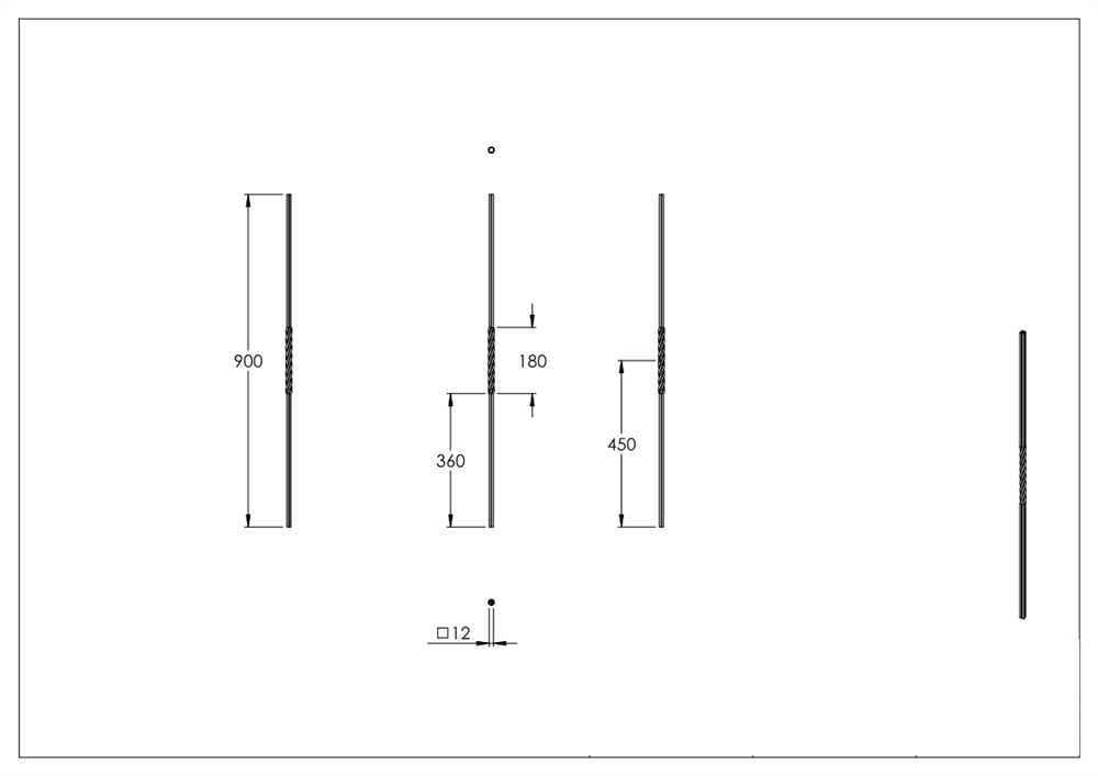 intermediate bar | length: 900 mm | material: 12x12 mm | grooved | steel S235JR, raw