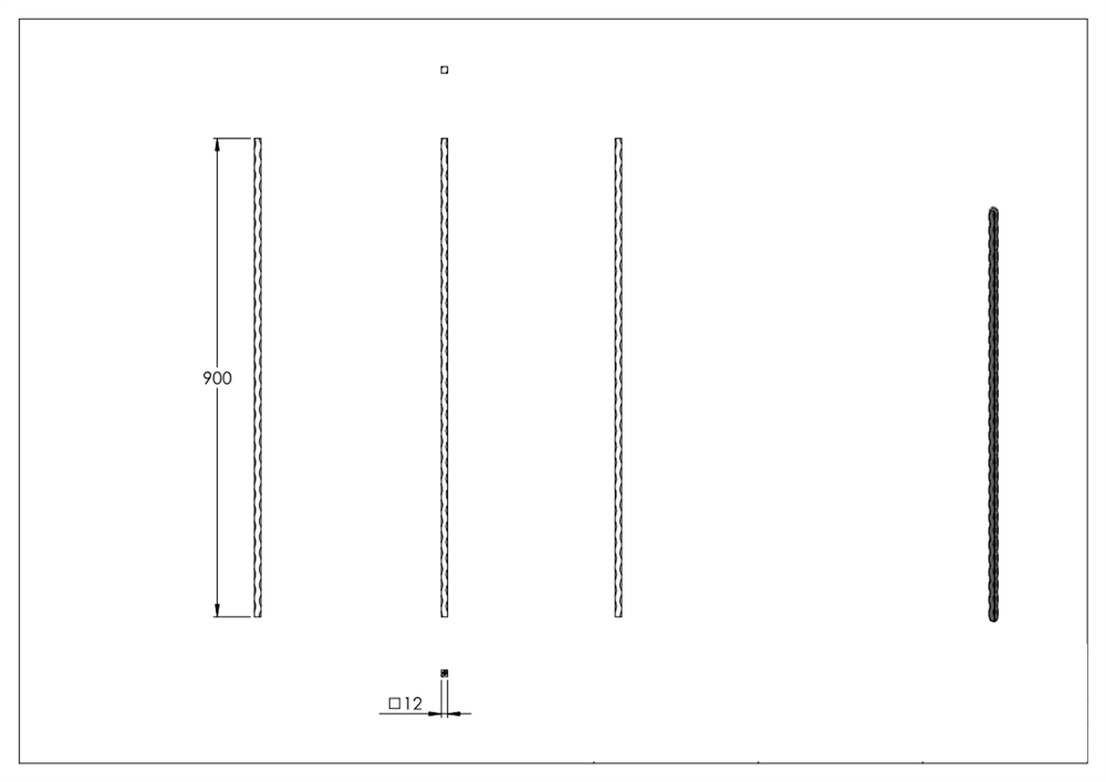 intermediate bar | length: 900 mm | material: 12x12 mm | hammered | steel S235JR, raw