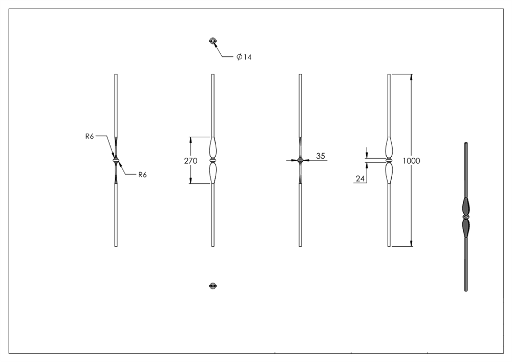 Decorative bar | Length: 900 mm | Material: Ø14 mm smooth | Steel S235JR, raw
