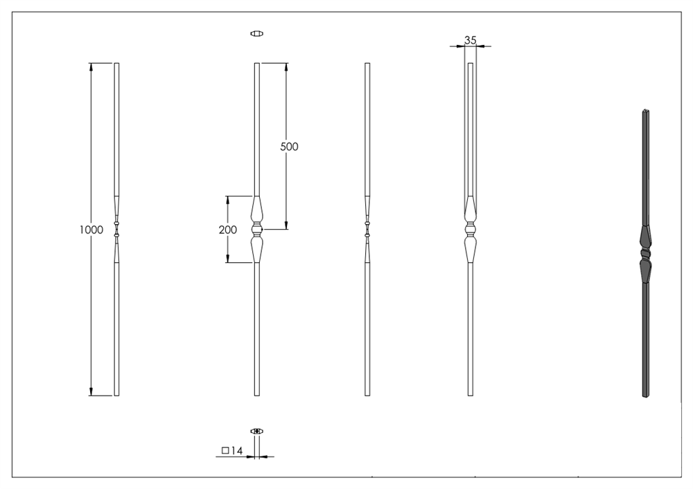 Decorative bar | Length: 1000 mm | Material: Ø14 mm smooth | Steel S235JR, raw