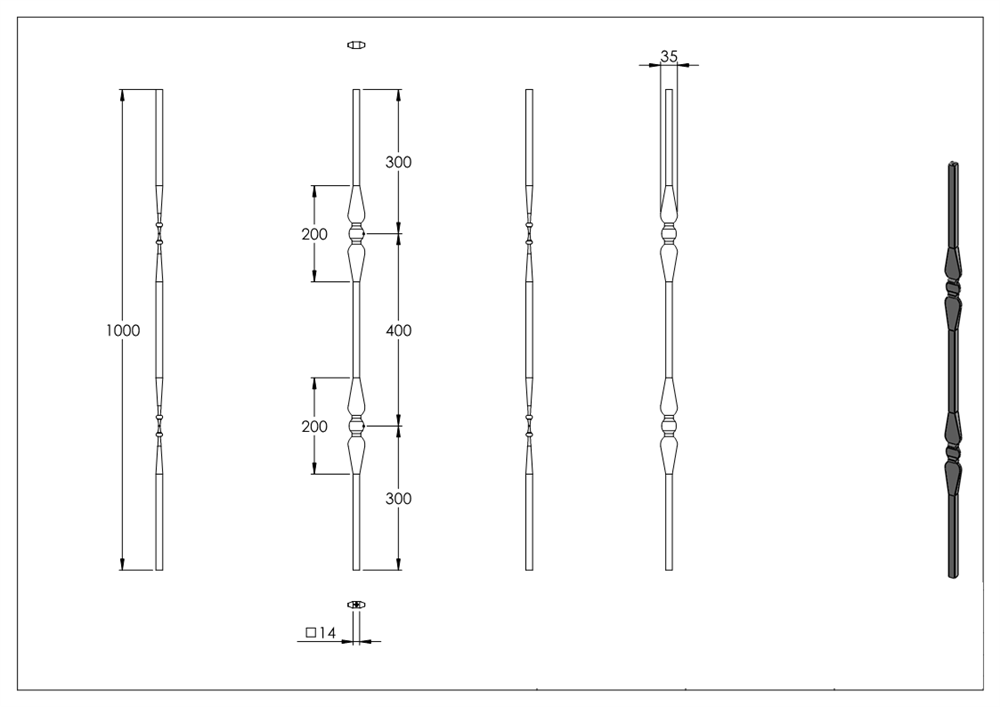 Decorative bar | Length: 1000 mm | Material: Ø14 mm smooth | Steel S235JR, raw