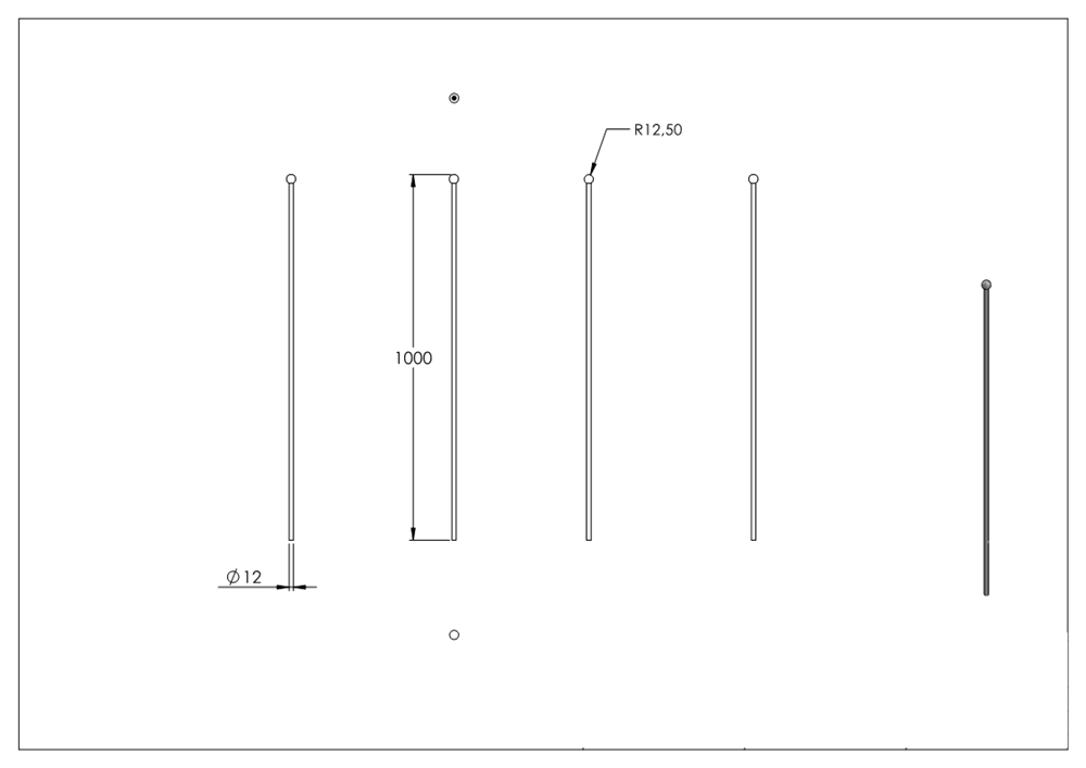 Fence rod | length: 1000 mm | material Ø 12 mm ball Ø 25 mm | steel S235JR, raw