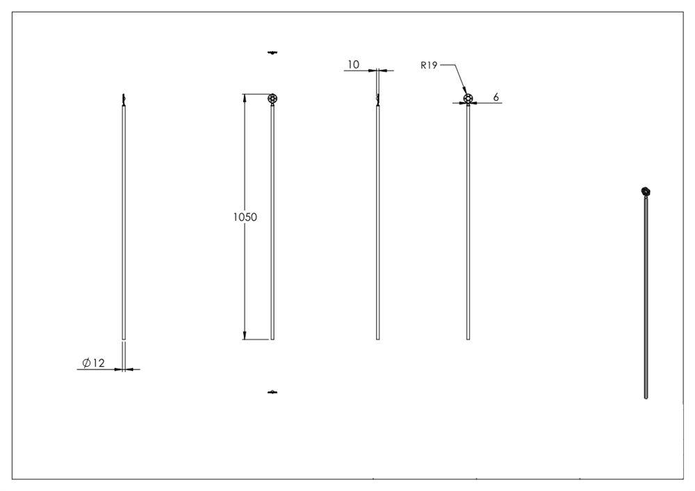 Fence rail | length: 1050 mm | material Ø 12 mm disc | steel S235JR, raw