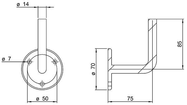 Handrail bracket | with round plate 70x6 mm | for welding on | steel S235JR, raw