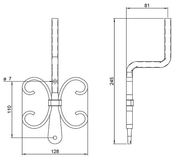 Handrail bracket | 128x110 mm | for welding on | steel S235JR, raw