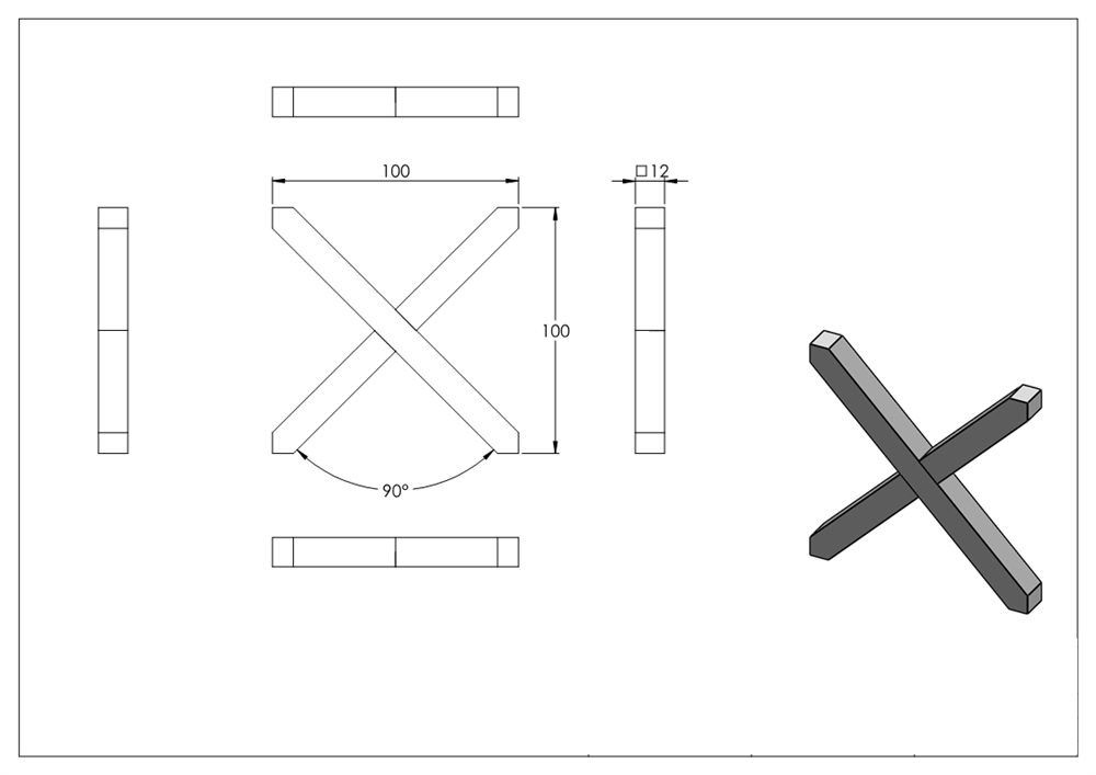 Cross | Material: 12x12 mm | Dimensions: 100x100 mm | Steel S235JR, raw