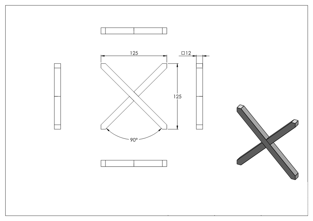 Cross | Material: 12x12 mm | Dimensions: 125x125 mm | Steel S235JR, raw