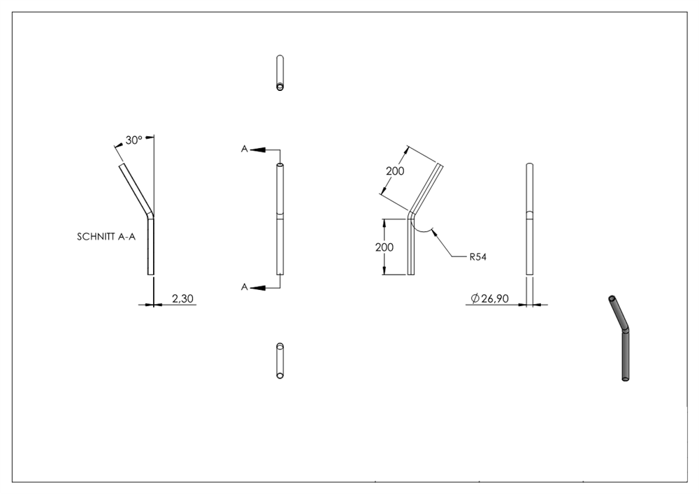 Steel pipe elbow | 30° | 26.9x2.0 mm | Steel S235JR, raw
