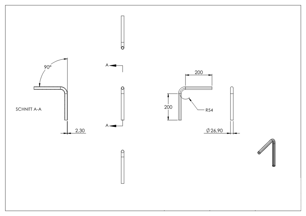Steel pipe bend | 90° | 26.9x2.0 mm | Steel S235JR, raw