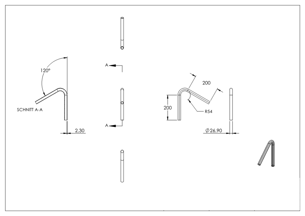 Steel pipe elbow | 120° | 26.9x2.0 mm | Steel S235JR, raw