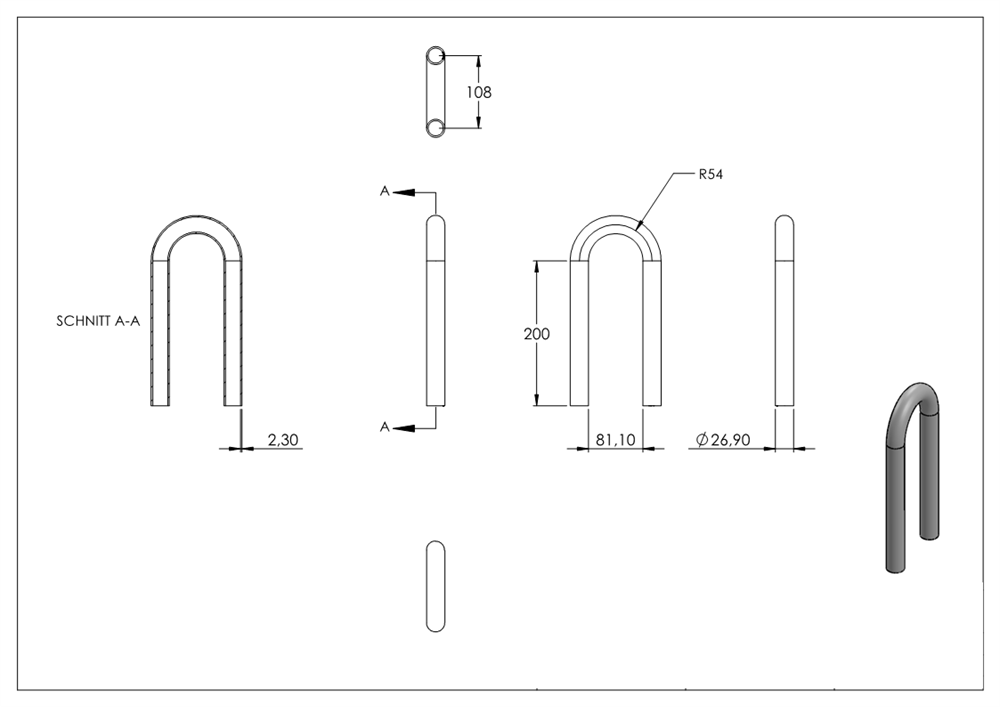 Steel pipe elbow | 180° | 26.9x2.3 mm | Steel S235JR, raw