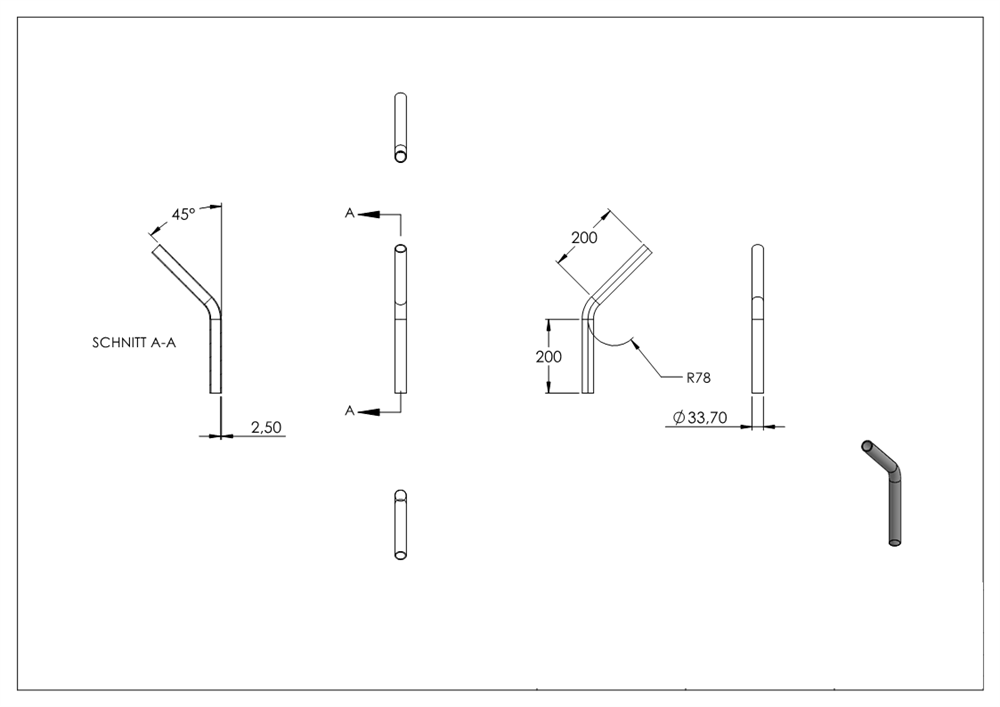 Steel pipe elbow | 45° | 33.7x2.5 mm | Steel S235JR, raw