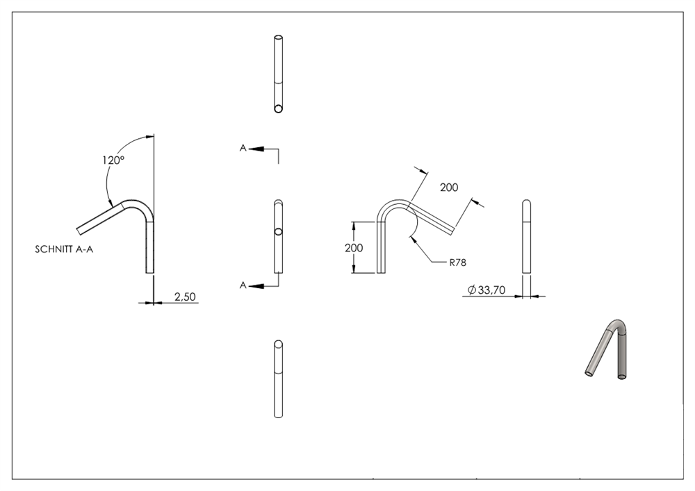 Steel pipe elbow | 120° | 33.7x2.5 mm | Steel S235JR, raw