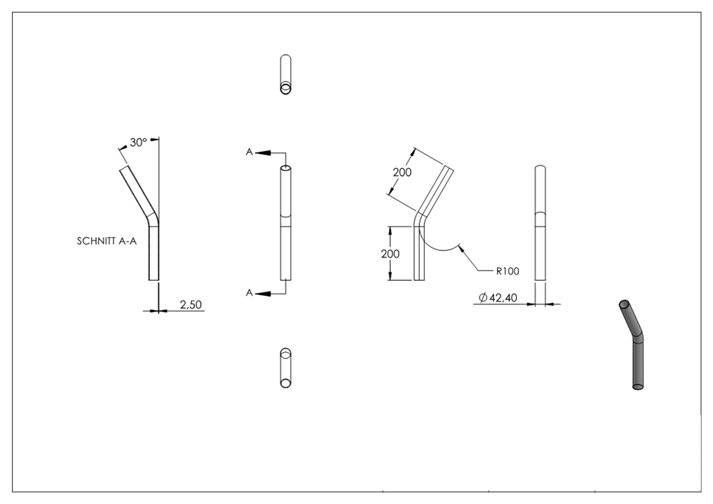 Steel pipe bend | 30° | 42.4x2.5 mm | Steel S235JR, raw