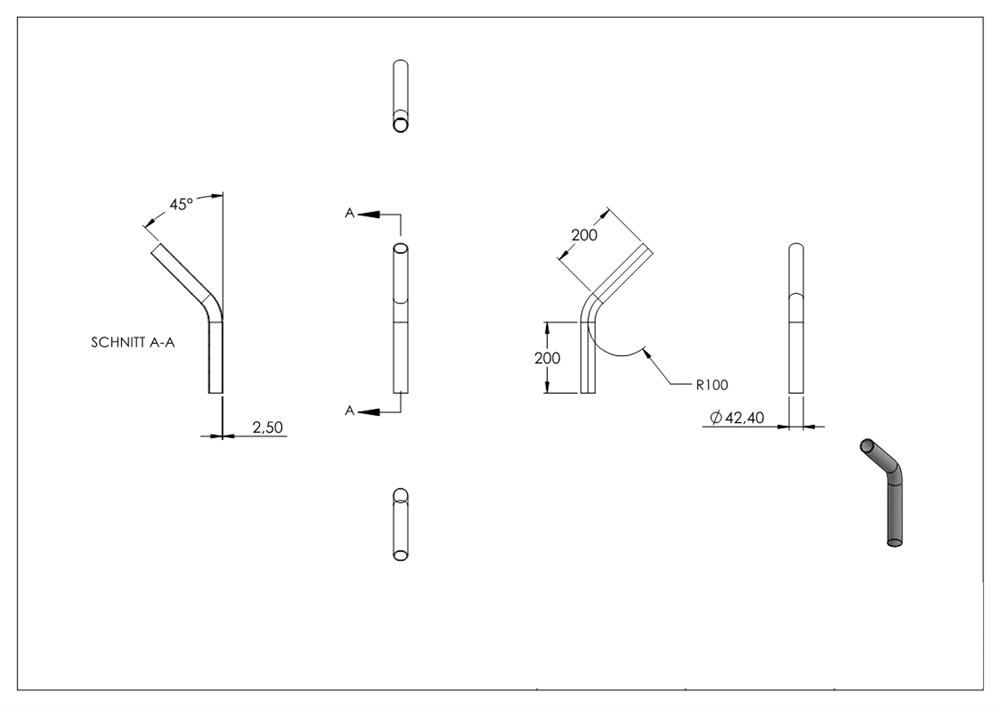 Steel pipe bend | 45° | 42.4x2.5 mm | Steel S235JR, raw