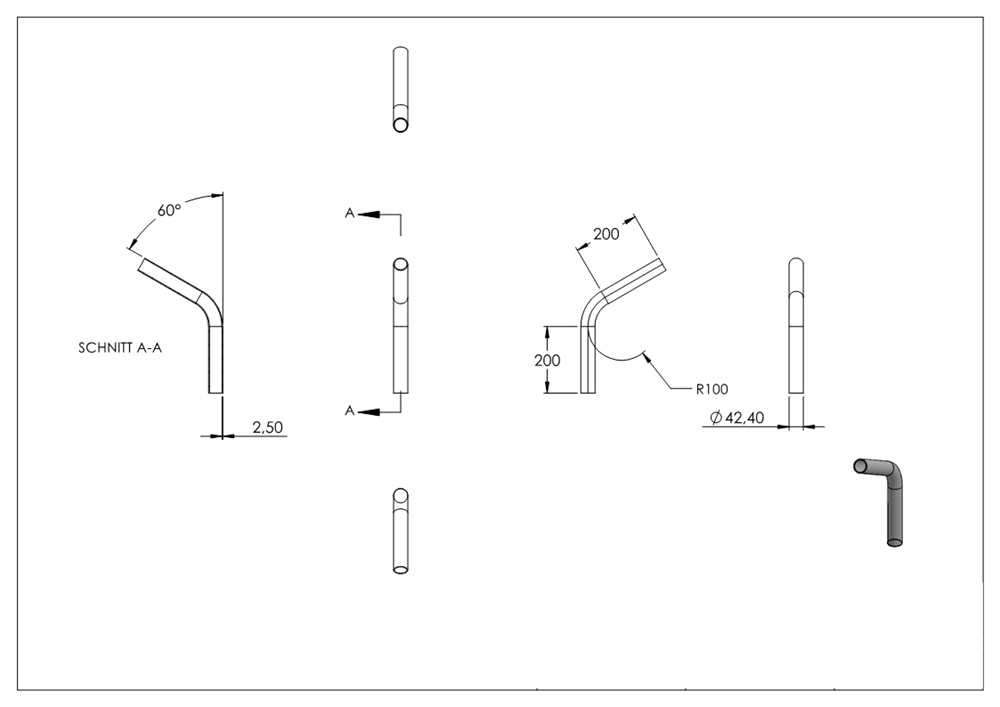 Steel pipe bend | 60° | 42.4x2.5 mm | Steel S235JR, raw