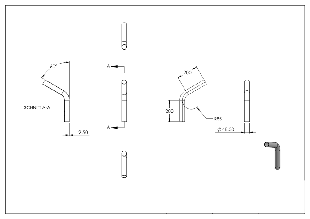 Steel pipe bend | 60° | 48.3x2.5 mm | Steel S235JR, raw