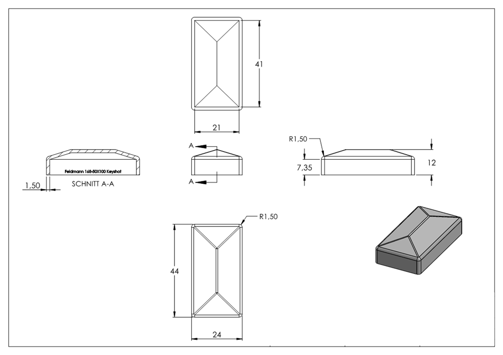 Pier cover | for rectangular tube | dimensions: 40x20 mm | steel S235JR, raw